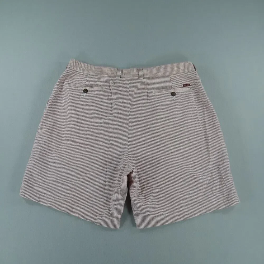Izod Seersucker Shorts Men 38 Red White Preppy Old Money Coastal Vacation Resort